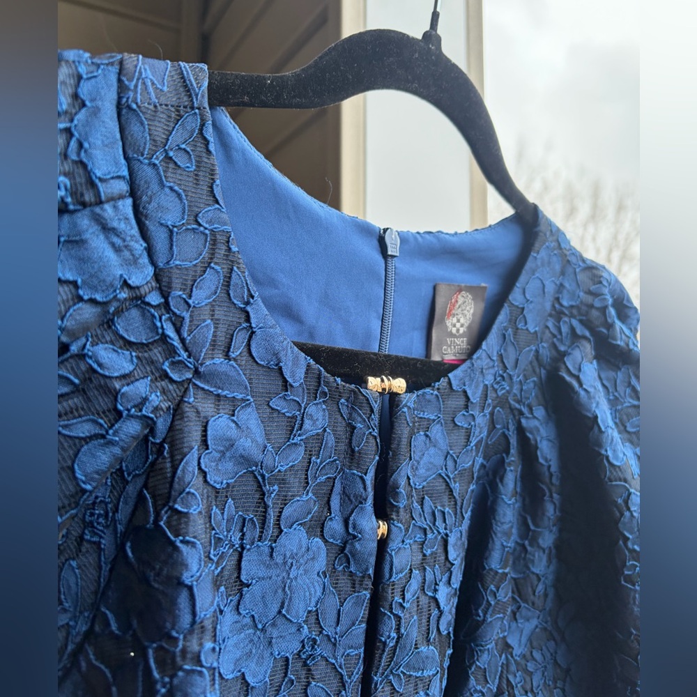 🆕✨ Vince Camuto Blue Floral Jacquard Dress Size 10 A-Line Elegant Occasion Chic - Picture 8 of 16